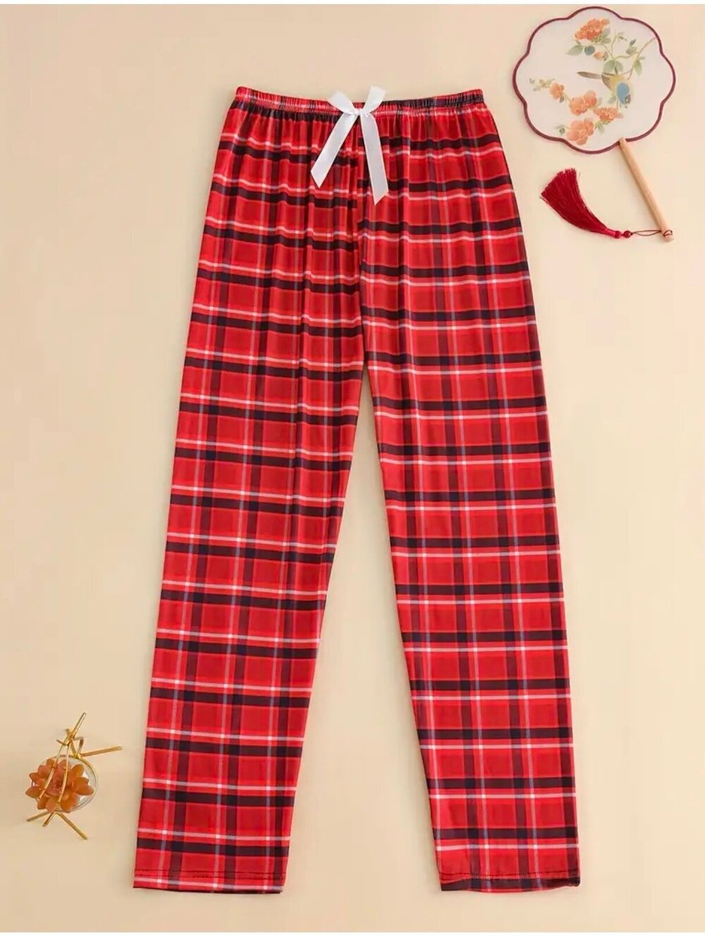 New - Women's Casual Gingham Sleep Pants - Red/Black/White - Size L